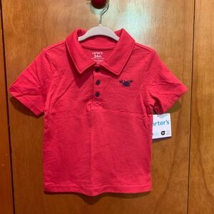 New 24 Months Carter's Bright Red Polo Navy Embroidery Crab Logo